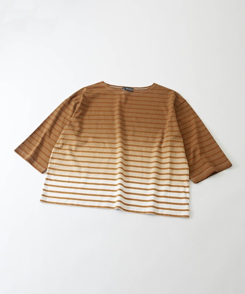 CUBE SUGAR（キューブシュガー）の「グラデーション染ボーダーボートネック7分袖Tシャツ（Tシャツ/カットソー・レディース・パープル/キャメル/ブラック・M）」の5枚目の写真