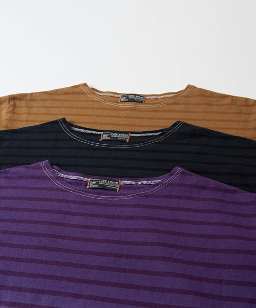 CUBE SUGAR（キューブシュガー）の「グラデーション染ボーダーボートネック7分袖Tシャツ（Tシャツ/カットソー・レディース・パープル/キャメル/ブラック・M）」の18枚目の写真