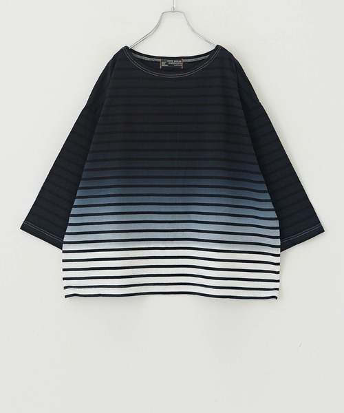 CUBE SUGAR（キューブシュガー）の「グラデーション染ボーダーボートネック7分袖Tシャツ（Tシャツ/カットソー・レディース・パープル/キャメル/ブラック・M）」の21枚目の写真