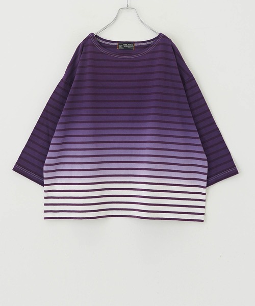 CUBE SUGAR（キューブシュガー）の「グラデーション染ボーダーボートネック7分袖Tシャツ（Tシャツ/カットソー・レディース・パープル/キャメル/ブラック・M）」の6枚目の写真