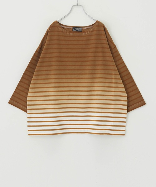 CUBE SUGAR（キューブシュガー）の「グラデーション染ボーダーボートネック7分袖Tシャツ（Tシャツ/カットソー・レディース・パープル/キャメル/ブラック・M）」の12枚目の写真