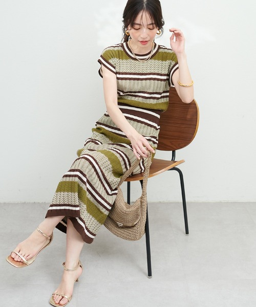 natural couture(ナチュラルクチュール)の「マルチボーダーリブニットスカート(スカート・レディース・ブラック系その他/ブラウン系その他/ブルー系その他・FREE)」の1枚目の写真