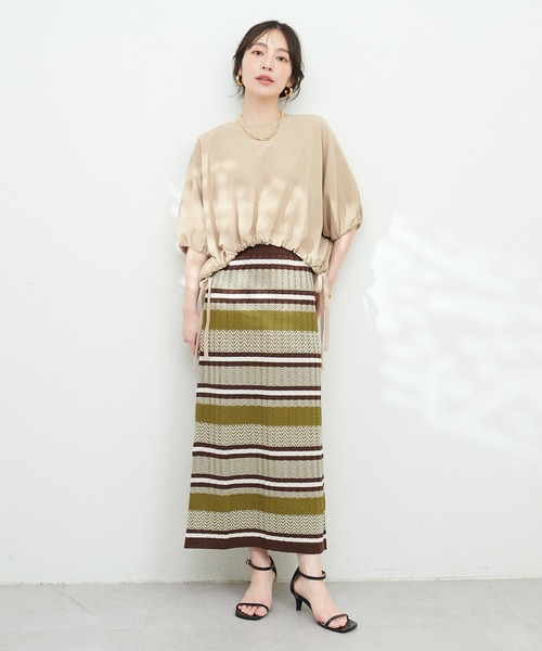 natural couture(ナチュラルクチュール)の「マルチボーダーリブニットスカート(スカート・レディース・ブラック系その他/ブラウン系その他/ブルー系その他・FREE)」の11枚目の写真