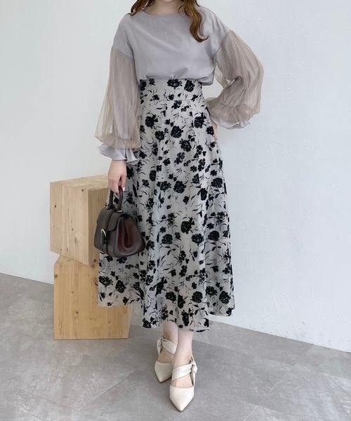 mysty woman（ミスティウーマン）の「フロッキープリントフレアスカート　972147（スカート・レディース・ブラック/ライトベージュ/グリーン・FREE）」の11枚目の写真