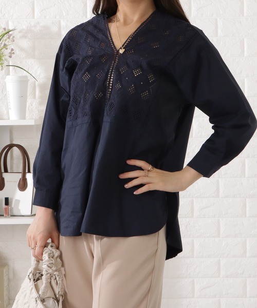 Lace Ladies（レースレディース）の「エンプロイダリーレースチュニックブラウス（シャツ/ブラウス・レディース・ネイビー/ベージュ/ホワイト/ブラック・FREE/S）」の16枚目の写真