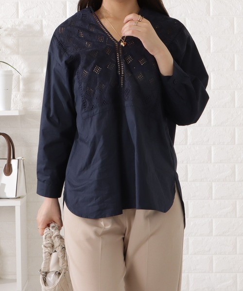 Lace Ladies（レースレディース）の「エンプロイダリーレースチュニックブラウス（シャツ/ブラウス・レディース・ネイビー/ベージュ/ホワイト/ブラック・FREE/S）」の17枚目の写真