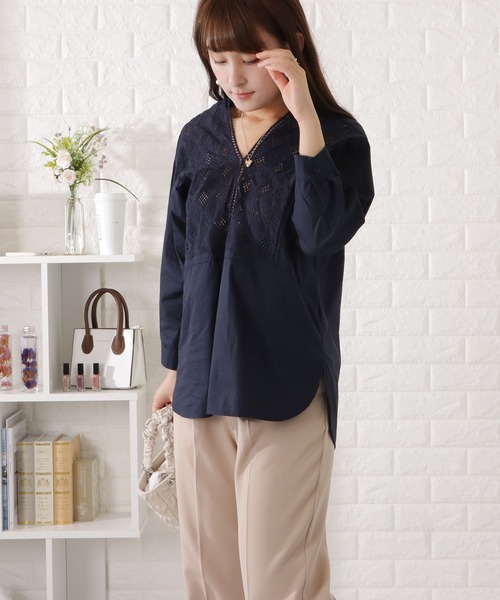 Lace Ladies（レースレディース）の「エンプロイダリーレースチュニックブラウス（シャツ/ブラウス・レディース・ネイビー/ベージュ/ホワイト/ブラック・FREE/S）」の18枚目の写真
