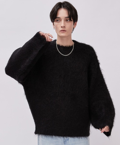 Lui's(ルイス)の「アルパカ混シャギークルーネックニット(ニット/セーター・メンズ・ブラック/グリーン/ボルドー・M/S)」の4枚目の写真