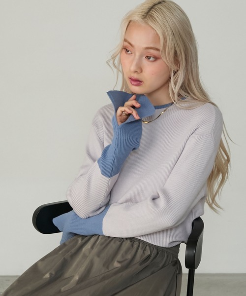 forksy.(フォルクシー)の「【forksy.】【吸湿発熱】袖口配色スリットハイネックリブニット(ニット/セーター・レディース・グレー/アイボリー/ブラック/ブルー/オレンジ/チャコール/ホワイト×ブラック/アイボリー系/ライトグレー系/ブラック系・FREE)」の7枚目の写真