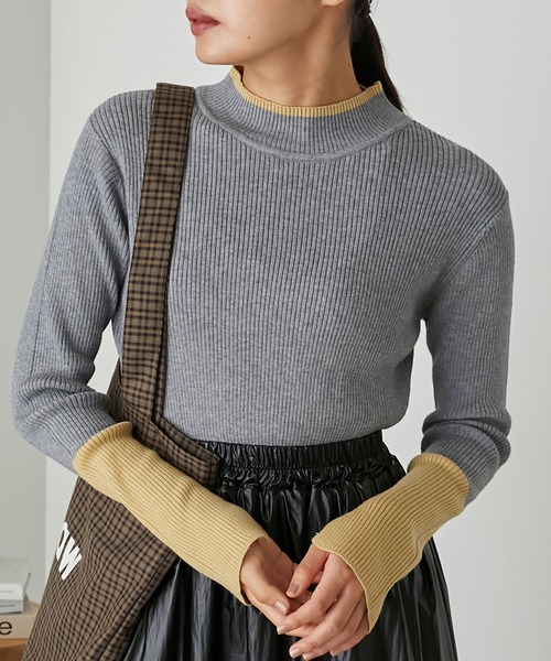 forksy.(フォルクシー)の「【forksy.】【吸湿発熱】袖口配色スリットハイネックリブニット(ニット/セーター・レディース・グレー/アイボリー/ブラック/ブルー/オレンジ/チャコール/ホワイト×ブラック/アイボリー系/ライトグレー系/ブラック系・FREE)」の5枚目の写真