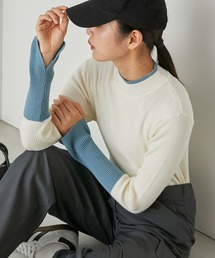 forksy. | 【forksy.】【吸湿発熱】袖口配色スリットハイネックリブニット(ニット/セーター)