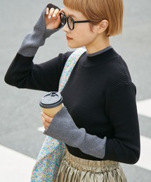 forksy. | 【forksy.】【吸湿発熱】袖口配色スリットハイネックリブニット(ニット/セーター)