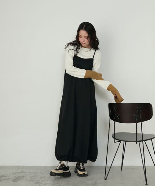 forksy.】【吸湿発熱】袖口配色スリットハイネックリブニット forksy