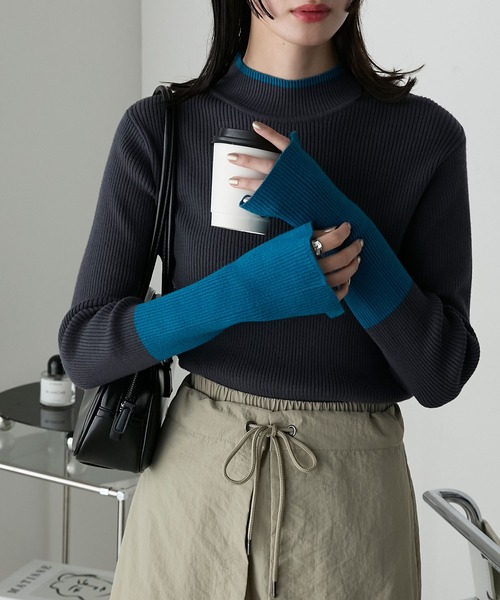 forksy.(フォルクシー)の「【forksy.】【吸湿発熱】袖口配色スリットハイネックリブニット(ニット/セーター・レディース・グレー/アイボリー/ブラック/ブルー/オレンジ/チャコール/ホワイト×ブラック/アイボリー系/ライトグレー系/ブラック系・FREE)」の13枚目の写真