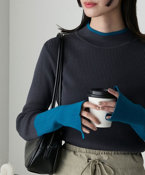 forksy.(フォルクシー)の「【forksy.】【吸湿発熱】袖口配色スリットハイネックリブニット(ニット/セーター・レディース・グレー/アイボリー/ブラック/ブルー/オレンジ/チャコール/ホワイト×ブラック/アイボリー系/ライトグレー系/ブラック系・FREE)」の20枚目の写真