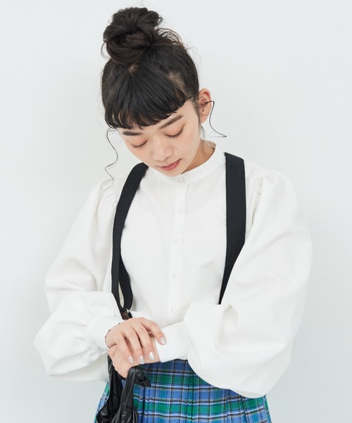 MERLOT(メルロー)の「ボリュームパフスリブラウス(シャツ/ブラウス・レディース・チェック/ブラック/ホワイト・FREE)」の2枚目の写真