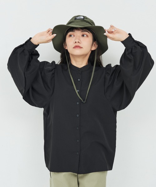 MERLOT(メルロー)の「ボリュームパフスリブラウス(シャツ/ブラウス・レディース・チェック/ブラック/ホワイト・FREE)」の1枚目の写真