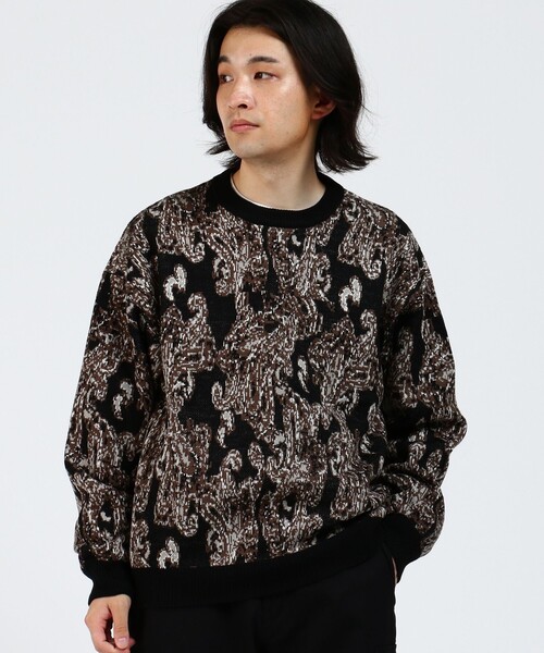 BEAMS HEART（ビームスハート）の「BEAMS HEART / ペイズリー ジャカード ニット（ニット/セーター・メンズ・ブラック/グレー・LARGE/SMALL/MEDIUM）」の2枚目の写真