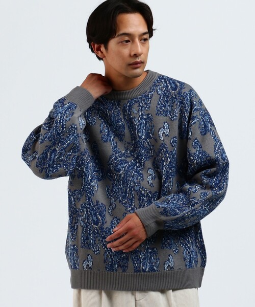 BEAMS HEART（ビームスハート）の「BEAMS HEART / ペイズリー ジャカード ニット（ニット/セーター・メンズ・ブラック/グレー・LARGE/SMALL/MEDIUM）」の3枚目の写真
