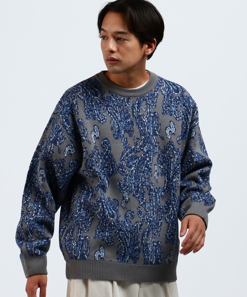 BEAMS HEART（ビームスハート）の「BEAMS HEART / ペイズリー ジャカード ニット（ニット/セーター・メンズ・ブラック/グレー・LARGE/SMALL/MEDIUM）」の4枚目の写真
