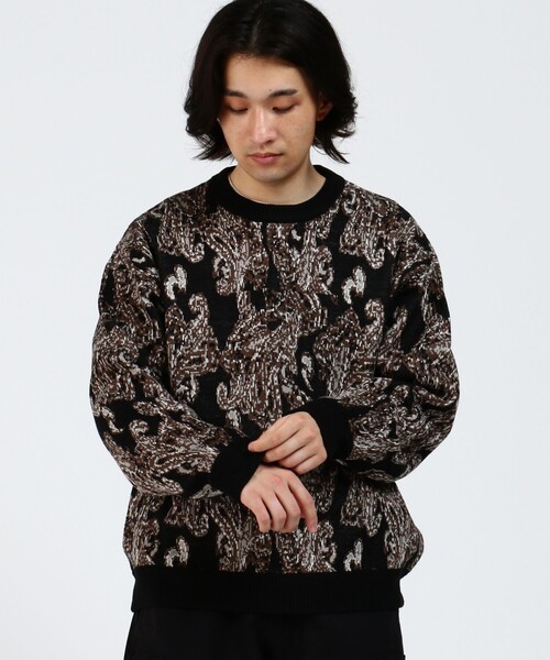 BEAMS HEART（ビームスハート）の「BEAMS HEART / ペイズリー ジャカード ニット（ニット/セーター・メンズ・ブラック/グレー・LARGE/SMALL/MEDIUM）」の9枚目の写真