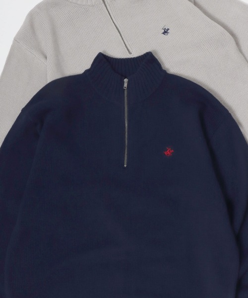 BEVERLY HILLS POLO CLUB（ビバリーヒルズポロクラブ）の「BEVERLY HILLS POLO CLUB/ビバリーヒルズポロクラブ オーバーサイズ ロゴ ワンポイント刺繍 無地 ボーダー ハーフジップ ニット/長袖 トップス プルオーバー/レディース メンズ（ニット/セーター・レディース・ネイビー/ホワイト系その他/アイボリー/ブラック/ブラック系その他/ベージュ/ライトグレー・L/LL/M）」の7枚目の写真