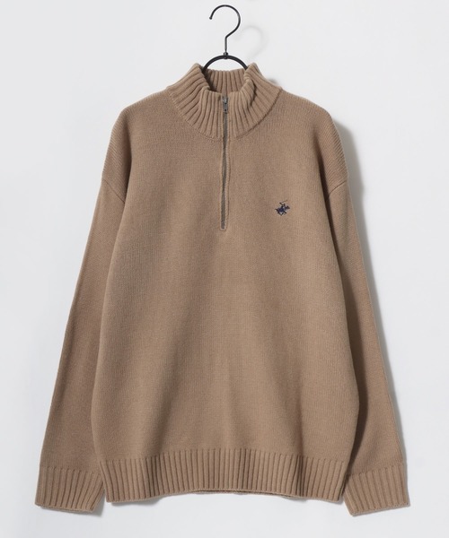 BEVERLY HILLS POLO CLUB（ビバリーヒルズポロクラブ）の「BEVERLY HILLS POLO CLUB/ビバリーヒルズポロクラブ オーバーサイズ ロゴ ワンポイント刺繍 無地 ボーダー ハーフジップ ニット/長袖 トップス プルオーバー/レディース メンズ（ニット/セーター・レディース・ネイビー/ホワイト系その他/アイボリー/ブラック/ブラック系その他/ベージュ/ライトグレー・L/LL/M）」の20枚目の写真