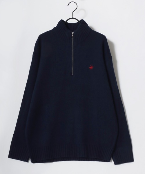 BEVERLY HILLS POLO CLUB（ビバリーヒルズポロクラブ）の「BEVERLY HILLS POLO CLUB/ビバリーヒルズポロクラブ オーバーサイズ ロゴ ワンポイント刺繍 無地 ボーダー ハーフジップ ニット/長袖 トップス プルオーバー/レディース メンズ（ニット/セーター・レディース・ネイビー/ホワイト系その他/アイボリー/ブラック/ブラック系その他/ベージュ/ライトグレー・L/LL/M）」の21枚目の写真