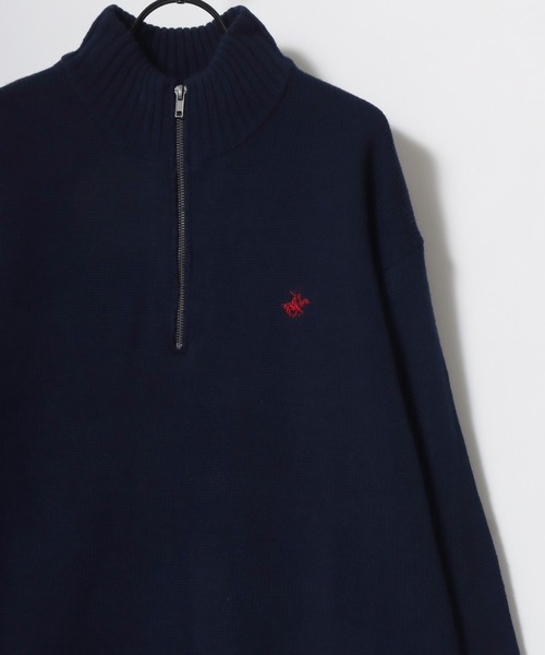 BEVERLY HILLS POLO CLUB（ビバリーヒルズポロクラブ）の「BEVERLY HILLS POLO CLUB/ビバリーヒルズポロクラブ オーバーサイズ ロゴ ワンポイント刺繍 無地 ボーダー ハーフジップ ニット/長袖 トップス プルオーバー/レディース メンズ（ニット/セーター・レディース・ネイビー/ホワイト系その他/アイボリー/ブラック/ブラック系その他/ベージュ/ライトグレー・L/LL/M）」の14枚目の写真