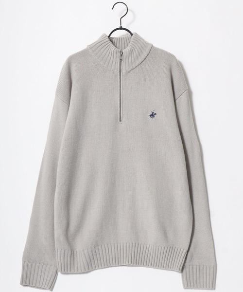 BEVERLY HILLS POLO CLUB（ビバリーヒルズポロクラブ）の「BEVERLY HILLS POLO CLUB/ビバリーヒルズポロクラブ オーバーサイズ ロゴ ワンポイント刺繍 無地 ボーダー ハーフジップ ニット/長袖 トップス プルオーバー/レディース メンズ（ニット/セーター・レディース・ネイビー/ホワイト系その他/アイボリー/ブラック/ブラック系その他/ベージュ/ライトグレー・L/LL/M）」の19枚目の写真