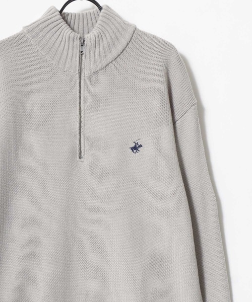 BEVERLY HILLS POLO CLUB（ビバリーヒルズポロクラブ）の「BEVERLY HILLS POLO CLUB/ビバリーヒルズポロクラブ オーバーサイズ ロゴ ワンポイント刺繍 無地 ボーダー ハーフジップ ニット/長袖 トップス プルオーバー/レディース メンズ（ニット/セーター・レディース・ネイビー/ホワイト系その他/アイボリー/ブラック/ブラック系その他/ベージュ/ライトグレー・L/LL/M）」の12枚目の写真