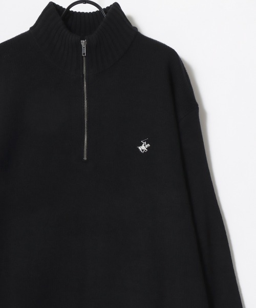 BEVERLY HILLS POLO CLUB（ビバリーヒルズポロクラブ）の「BEVERLY HILLS POLO CLUB/ビバリーヒルズポロクラブ オーバーサイズ ロゴ ワンポイント刺繍 無地 ボーダー ハーフジップ ニット/長袖 トップス プルオーバー/レディース メンズ（ニット/セーター・レディース・ネイビー/ホワイト系その他/アイボリー/ブラック/ブラック系その他/ベージュ/ライトグレー・L/LL/M）」の10枚目の写真