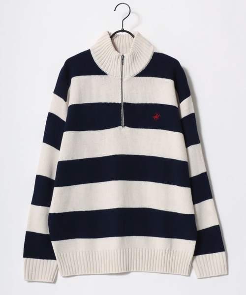BEVERLY HILLS POLO CLUB（ビバリーヒルズポロクラブ）の「BEVERLY HILLS POLO CLUB/ビバリーヒルズポロクラブ オーバーサイズ ロゴ ワンポイント刺繍 無地 ボーダー ハーフジップ ニット/長袖 トップス プルオーバー/レディース メンズ（ニット/セーター・レディース・ネイビー/ホワイト系その他/アイボリー/ブラック/ブラック系その他/ベージュ/ライトグレー・L/LL/M）」の16枚目の写真