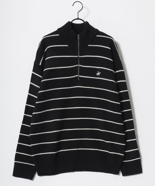 BEVERLY HILLS POLO CLUB（ビバリーヒルズポロクラブ）の「BEVERLY HILLS POLO CLUB/ビバリーヒルズポロクラブ オーバーサイズ ロゴ ワンポイント刺繍 無地 ボーダー ハーフジップ ニット/長袖 トップス プルオーバー/レディース メンズ（ニット/セーター・レディース・ネイビー/ホワイト系その他/アイボリー/ブラック/ブラック系その他/ベージュ/ライトグレー・L/LL/M）」の18枚目の写真