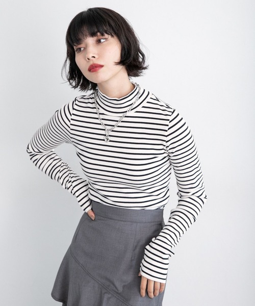 PAGEBOY（ページボーイ）の「ハイネックショートテレコ（Tシャツ/カットソー・レディース・ブラック/オフホワイト/ホワイト系その他/チャコールグレー・FREE）」の8枚目の写真