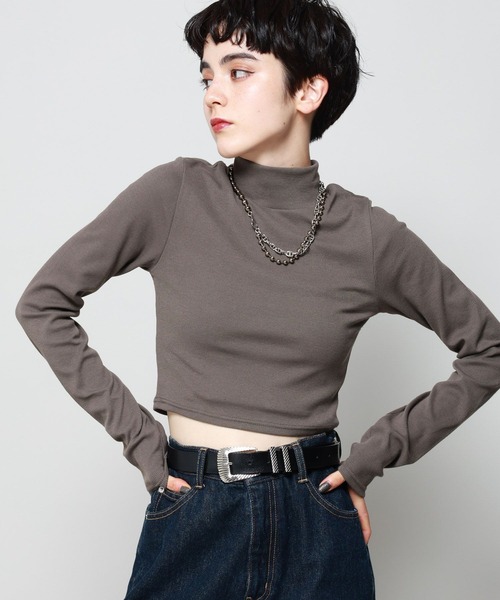 PAGEBOY（ページボーイ）の「ハイネックショートテレコ（Tシャツ/カットソー・レディース・ブラック/オフホワイト/ホワイト系その他/チャコールグレー・FREE）」の12枚目の写真