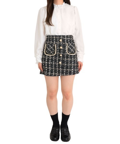 i-dare(アイディア)の「【i-dare】パールボタン ツイードスカート(スカート・レディース・ブラック/カーキ・SMALL/MEDIUM/LARGE/X-LARGE)」の17枚目の写真