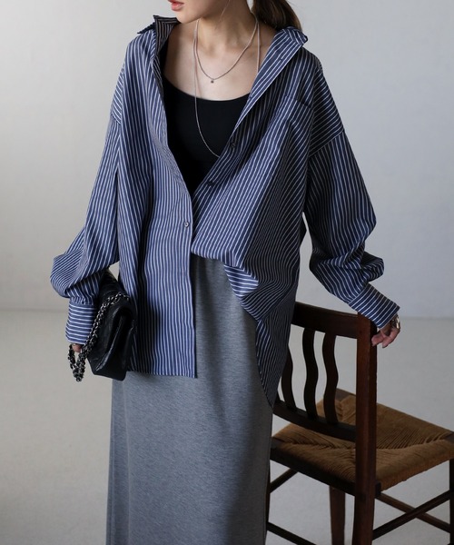 新品未使用　ハローボンジュール　アパルトモン　 ストライプオーバーシャツ　フリー Bonjour Sagan（ボンジュールサガン）の「オーバーサイズストライプ