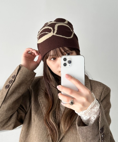 セール】モチーフジャガードビーニー（ニットキャップ/ビーニー