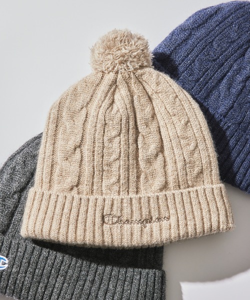 Champion（チャンピオン）の「【Champion】495-0012 ケーブルボンテンワッチ（ニットキャップ/ビーニー・メンズ・ベージュ/ライトベージュ/ネイビー/チャコールグレー・FREE）」の2枚目の写真