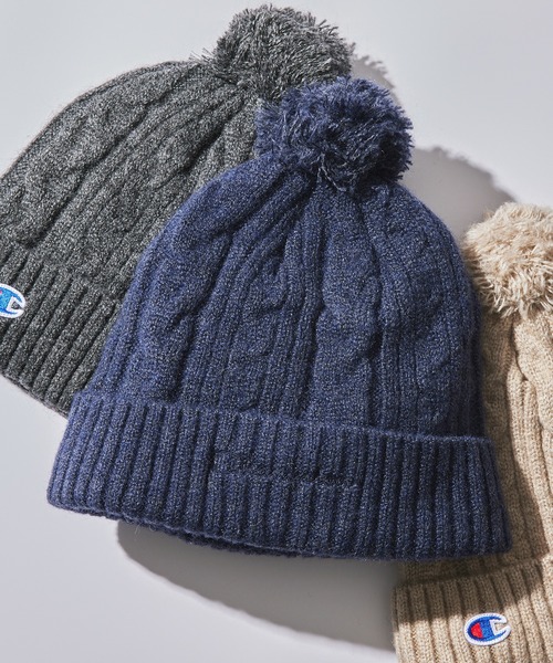 Champion（チャンピオン）の「【Champion】495-0012 ケーブルボンテンワッチ（ニットキャップ/ビーニー・メンズ・ベージュ/ライトベージュ/ネイビー/チャコールグレー・FREE）」の4枚目の写真