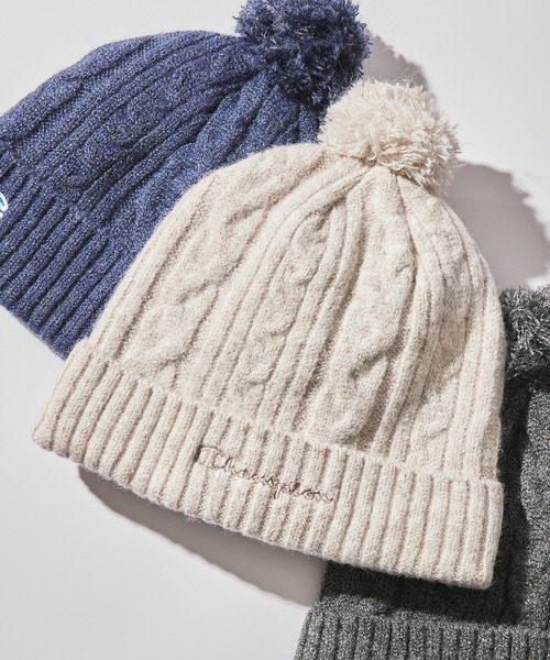 Champion（チャンピオン）の「【Champion】495-0012 ケーブルボンテンワッチ（ニットキャップ/ビーニー・メンズ・ベージュ/ライトベージュ/ネイビー/チャコールグレー・FREE）」の3枚目の写真