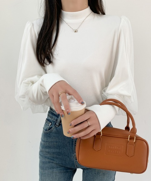 ABITOKYO（アビトーキョー）の「袖ボリュウームチュールドッキングトップス（Tシャツ/カットソー・レディース・ホワイト/モカ/ブラック・M/L/XL）」の9枚目の写真