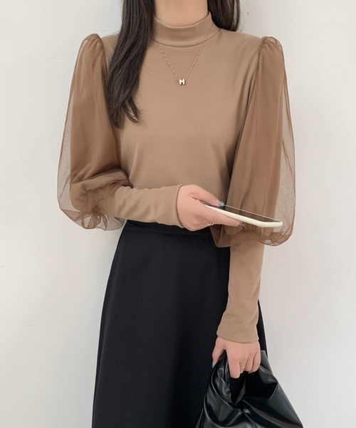 ABITOKYO（アビトーキョー）の「袖ボリュウームチュールドッキングトップス（Tシャツ/カットソー・レディース・ホワイト/モカ/ブラック・M/L/XL）」の20枚目の写真