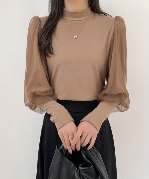 ABITOKYO（アビトーキョー）の「袖ボリュウームチュールドッキングトップス（Tシャツ/カットソー・レディース・ホワイト/モカ/ブラック・M/L/XL）」の15枚目の写真