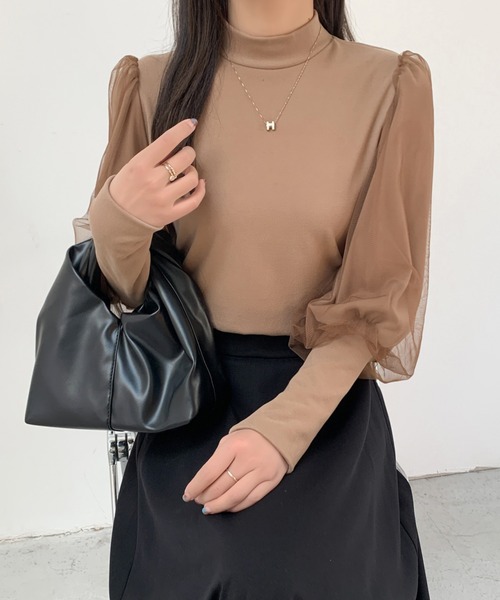 ABITOKYO（アビトーキョー）の「袖ボリュウームチュールドッキングトップス（Tシャツ/カットソー・レディース・ホワイト/モカ/ブラック・M/L/XL）」の14枚目の写真