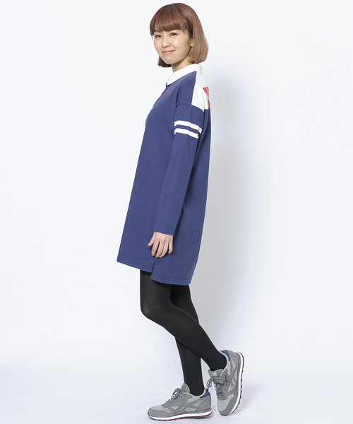 X-girl(エックスガール)の「RUGBY SHIRT DRESS(ワンピース・レディース・ブラック/ネイビー・1/2)」の4枚目の写真