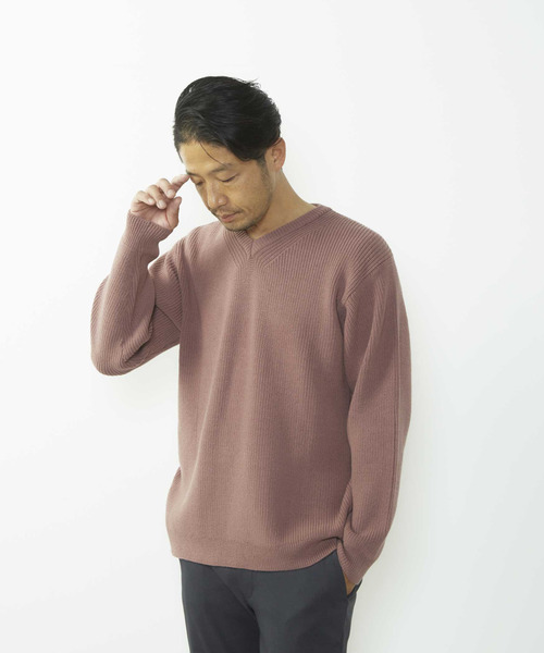 MEN'S MELROSE(メンズメルローズ)の「洗える ストレッチ畦Vネックセーター(ニット/セーター・メンズ・ブルーグレー/ピンク/ライトグレー・4/3)」の1枚目の写真