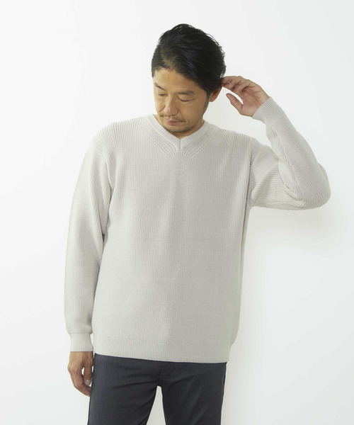 MEN'S MELROSE(メンズメルローズ)の「洗える ストレッチ畦Vネックセーター(ニット/セーター・メンズ・ブルーグレー/ピンク/ライトグレー・4/3)」の13枚目の写真