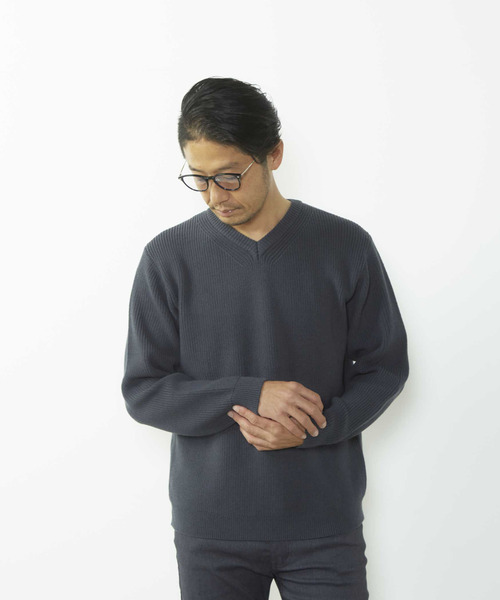 MEN'S MELROSE(メンズメルローズ)の「洗える ストレッチ畦Vネックセーター(ニット/セーター・メンズ・ブルーグレー/ピンク/ライトグレー・4/3)」の22枚目の写真